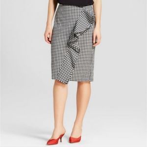 NWT WHO WHAT WEAR™️ Women's Size 8 Black/White Check Ruffle Pencil Skirt